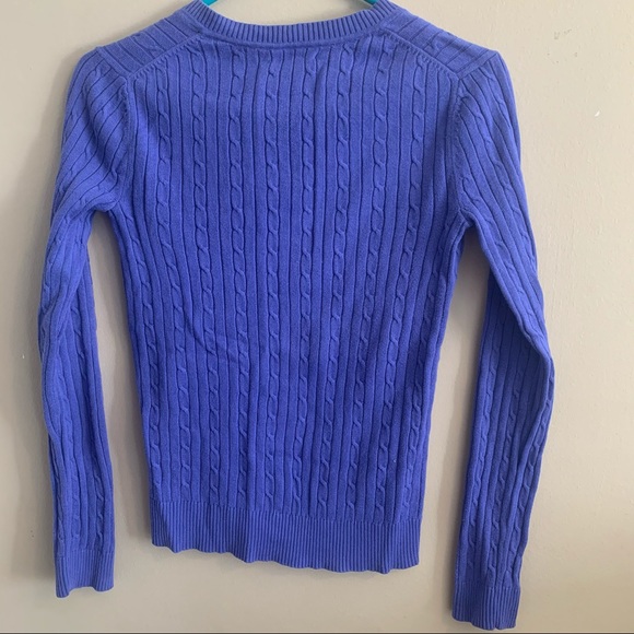 Purple-Blue Tommy Hilfiger Knit V Neck Sweater - Picture 3 of 5